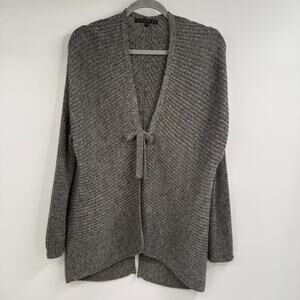 Elm Design Tie Front Cardigan Womens 2 Gray Royal Alpaca Ribbed Knit Cocoon